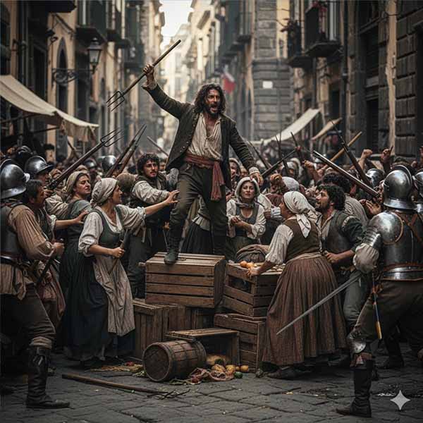 Illustrazione storica e ricostruzione grafica: la rivolta di Masaniello a Napoli